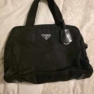 Prada Black Nylon Briefcase with Logo Plaque